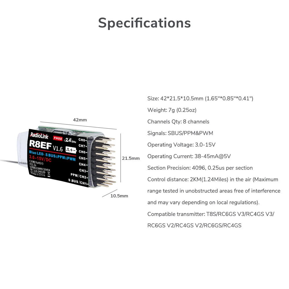 Odbiornik Radiolink R8EF 2.4G  – Receiver Sbus 8Ch recenzja i cena